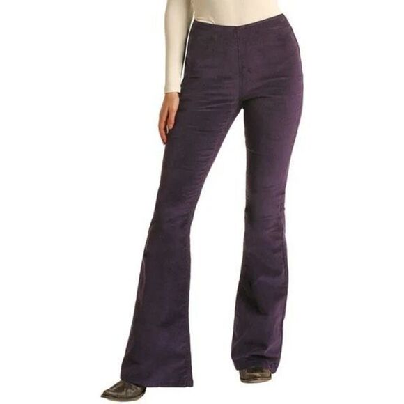 NWT Rock & Roll Denim® Ladies High Rise Purple Corduroy Flare Pants Size 26 - Picture 1 of 9